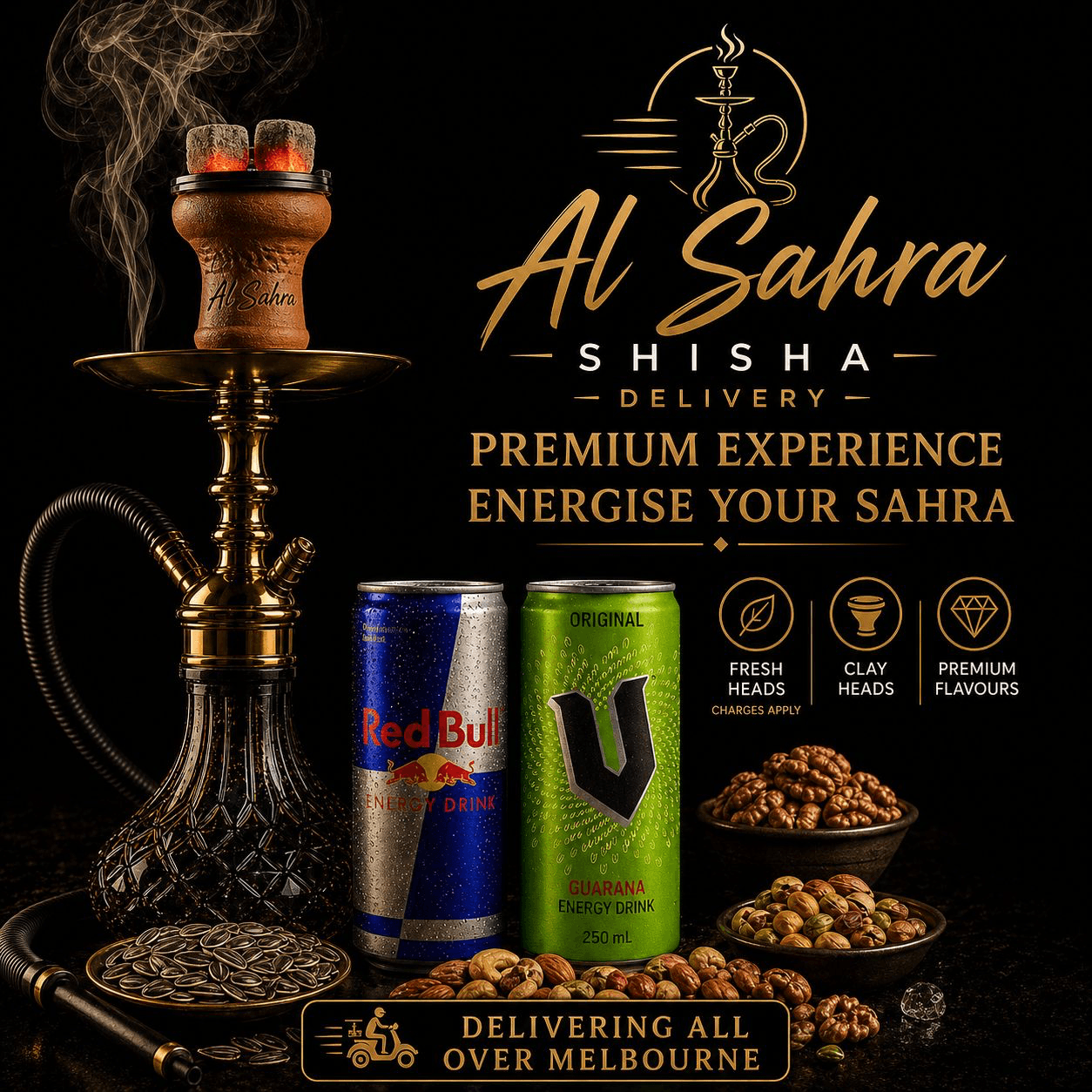 Al Sahra premium shisha with energy drinks